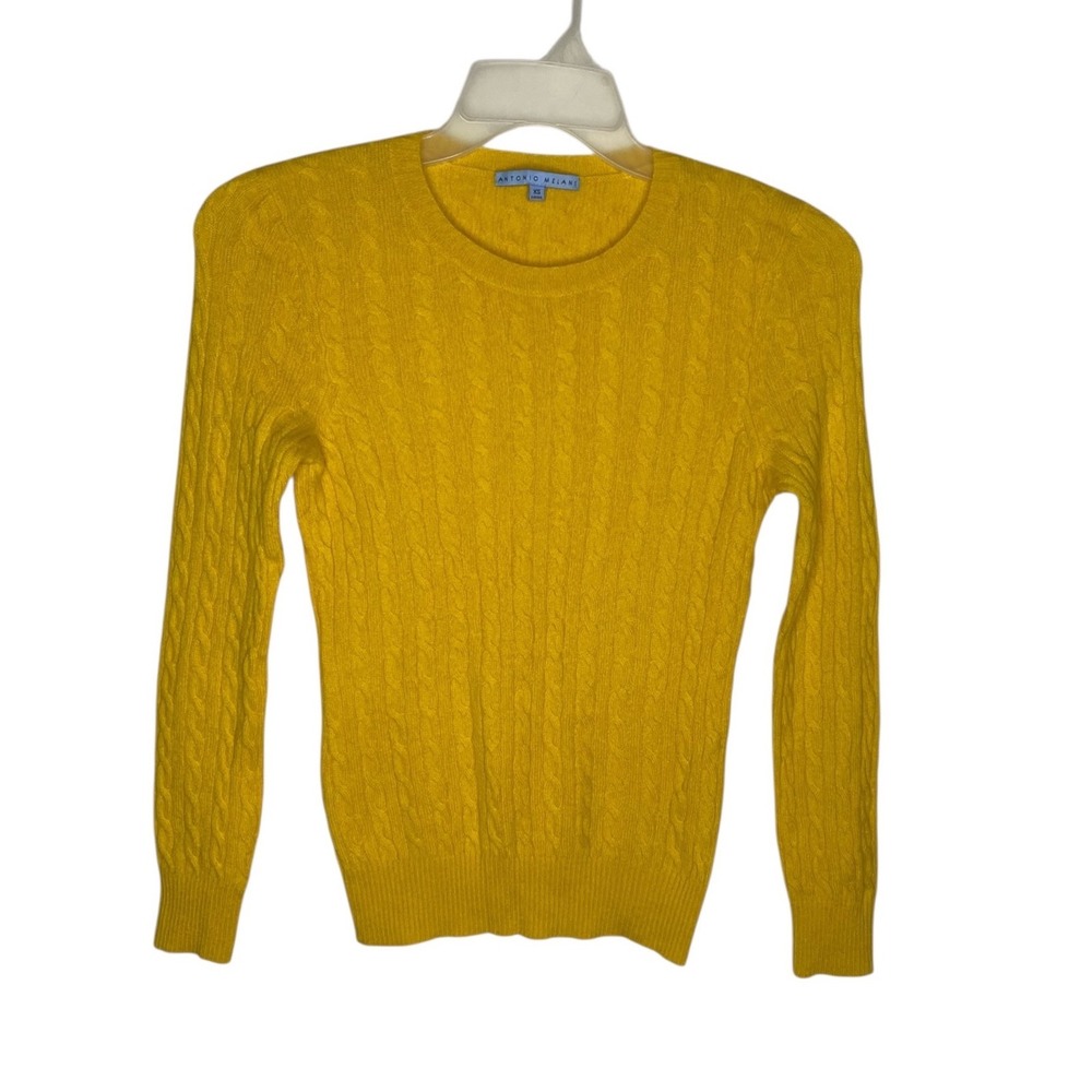 Antonio Melani Womens Gold 100% Cashmere Cable Knit Crew Neck Sweater XS